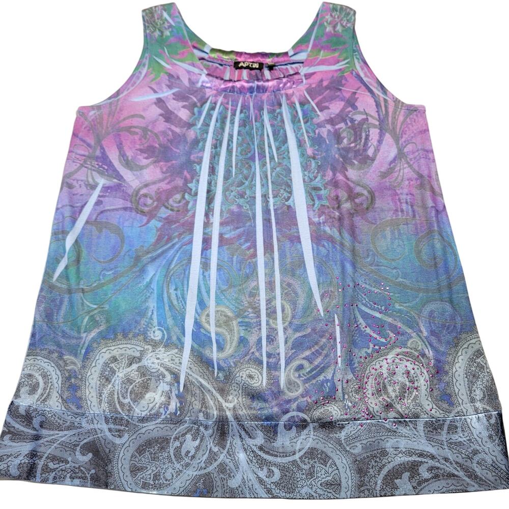 Apt. 9 Blue Tank Boho Preppy Paisley Scoop Classic Lightweight Top Womens Size M